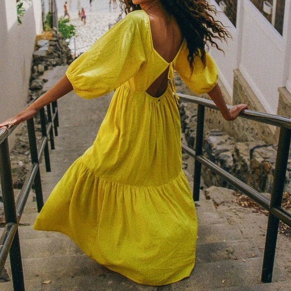 Billabong Dream Chaser Yellow Sun Open Back Maxi Dress - Picture 7 of 15